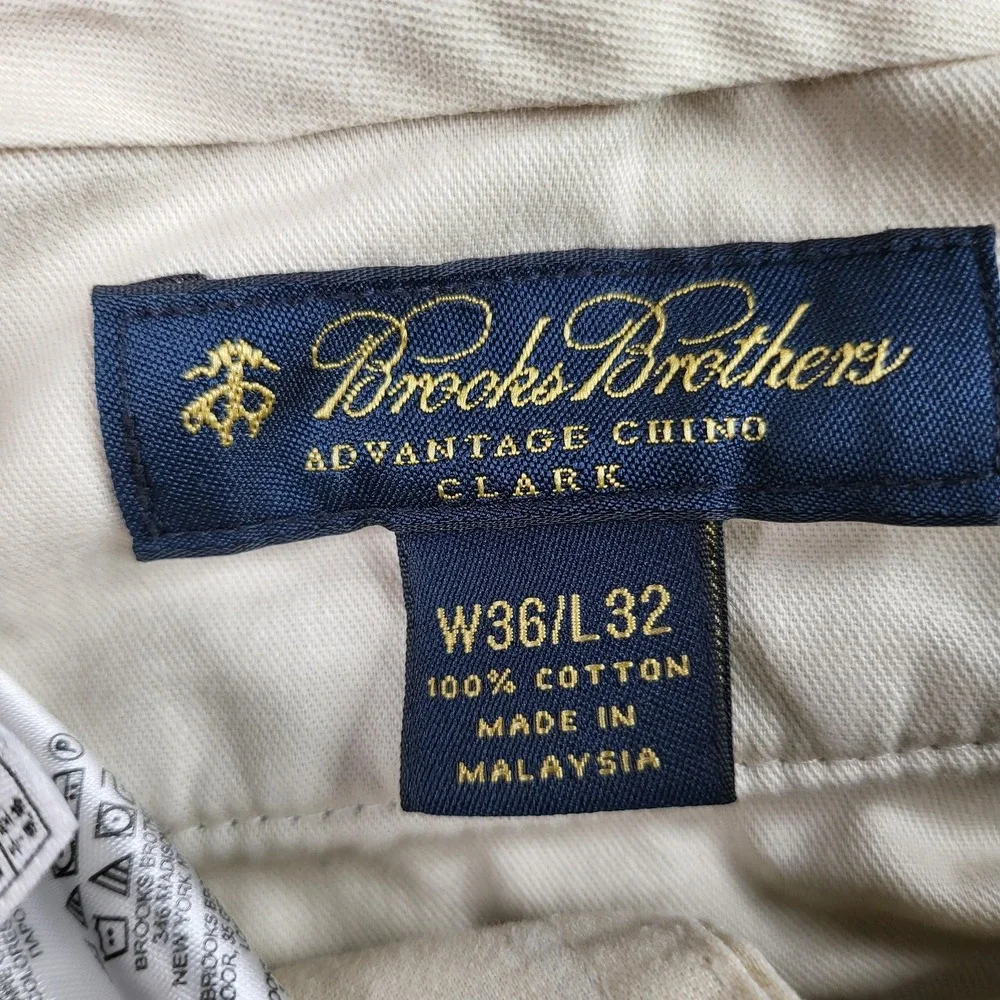 Brooks Brothers Advantage Chino Clark Pants Mens 36x32 Beige Cotton Straight Leg